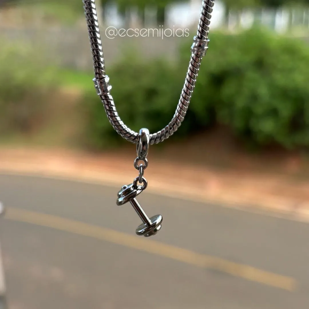 Berloque de halter de academia - banhado a ródio branco