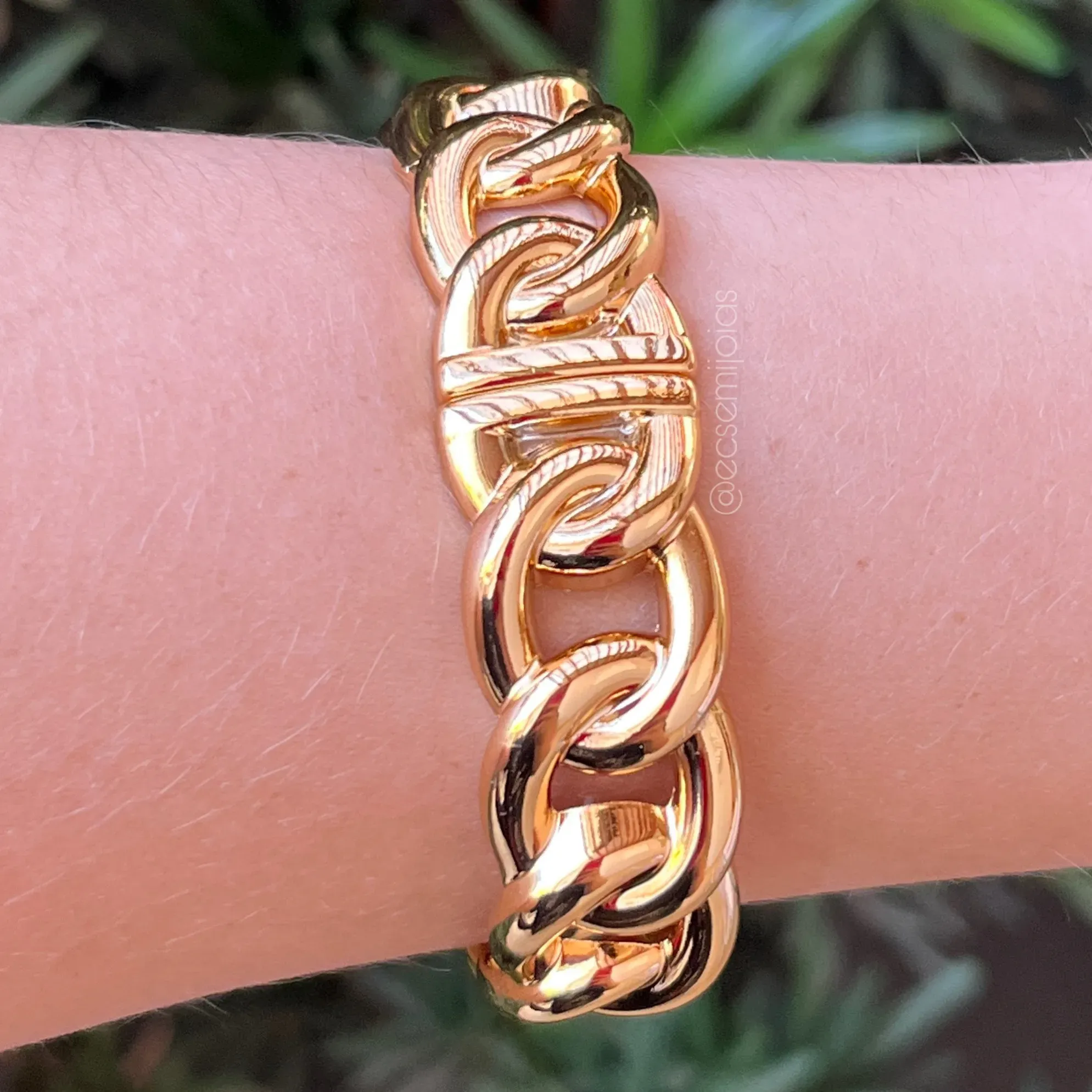 Bracelete de elos ovais grandes lisos - 18mm - banhado a ouro 18k