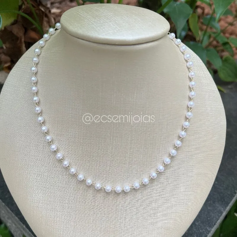 Colar de pérolas 6mm - 45cm - banhado a ouro 18k