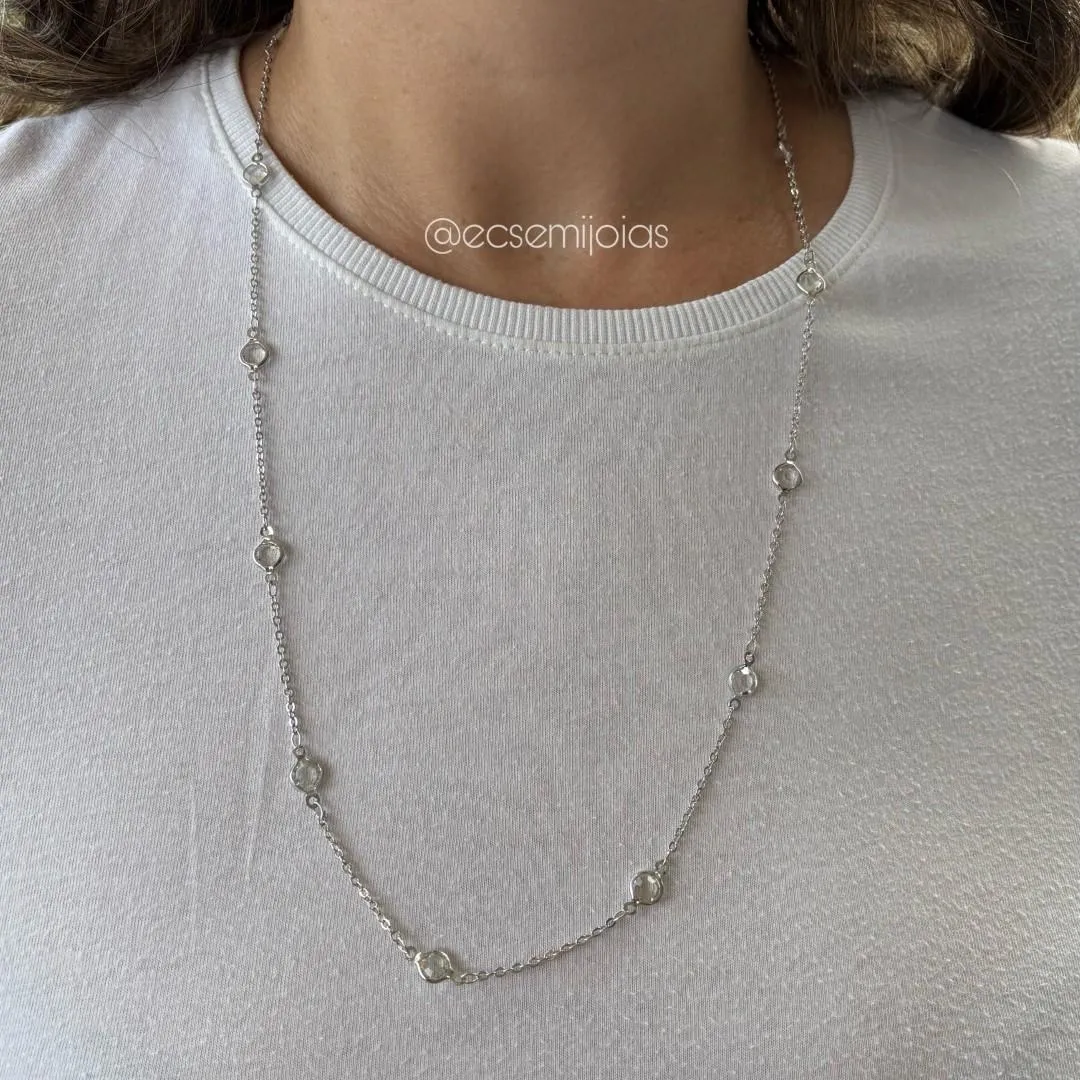 Colar cristais - 80cm - banhado a ródio branco