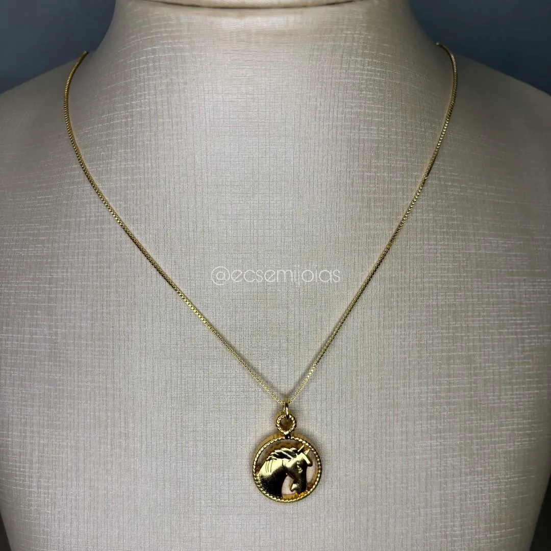 Colar veneziana com pingente de cavalo liso 18mm - 45cm - banhado a ouro 18k