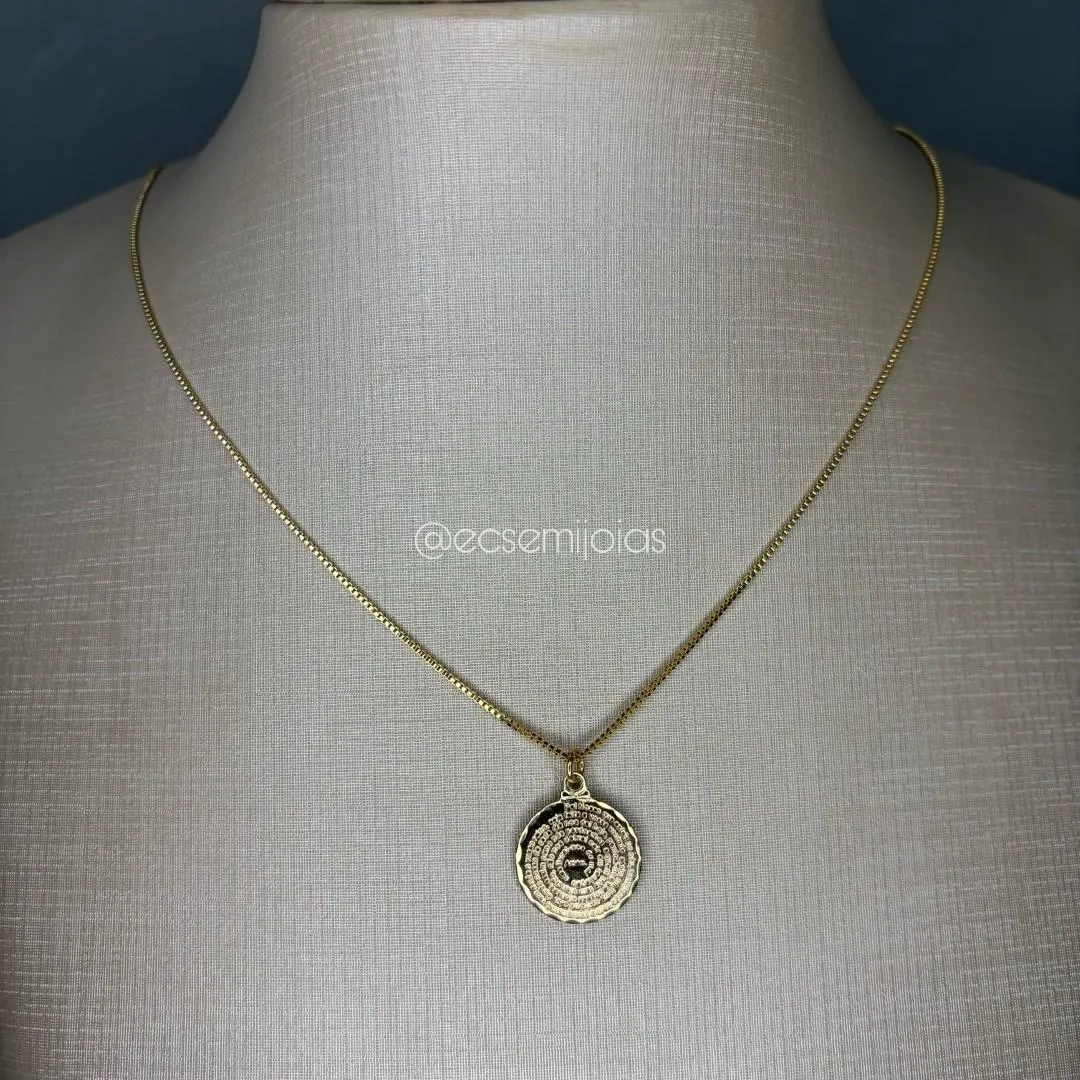 Colar veneziana com pingente moeda com PAI NOSSO - 45cm - banhado a ouro 18k