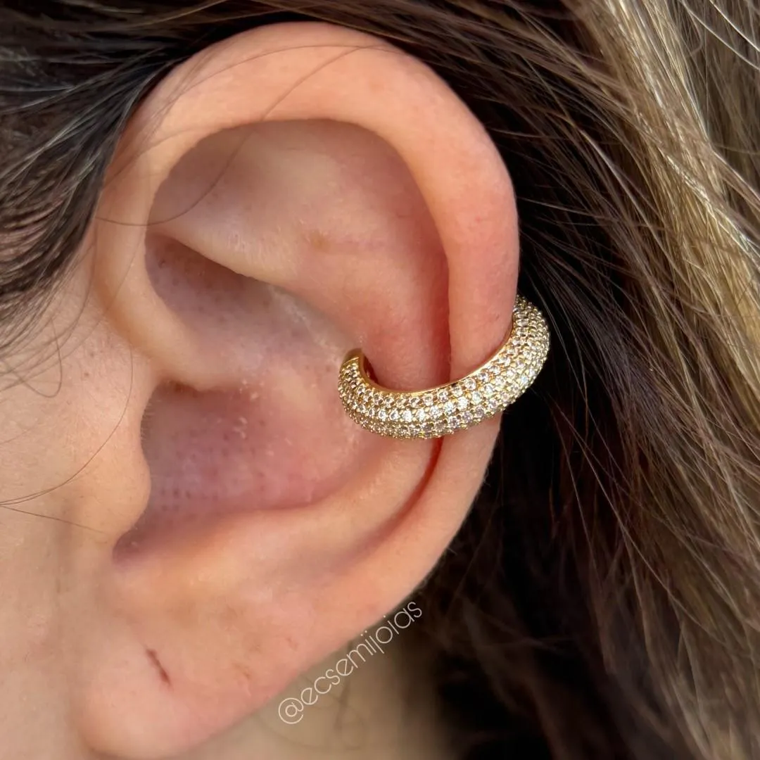 Piercing fake com 5 fileiras cravejadas - banhado a ouro 18k