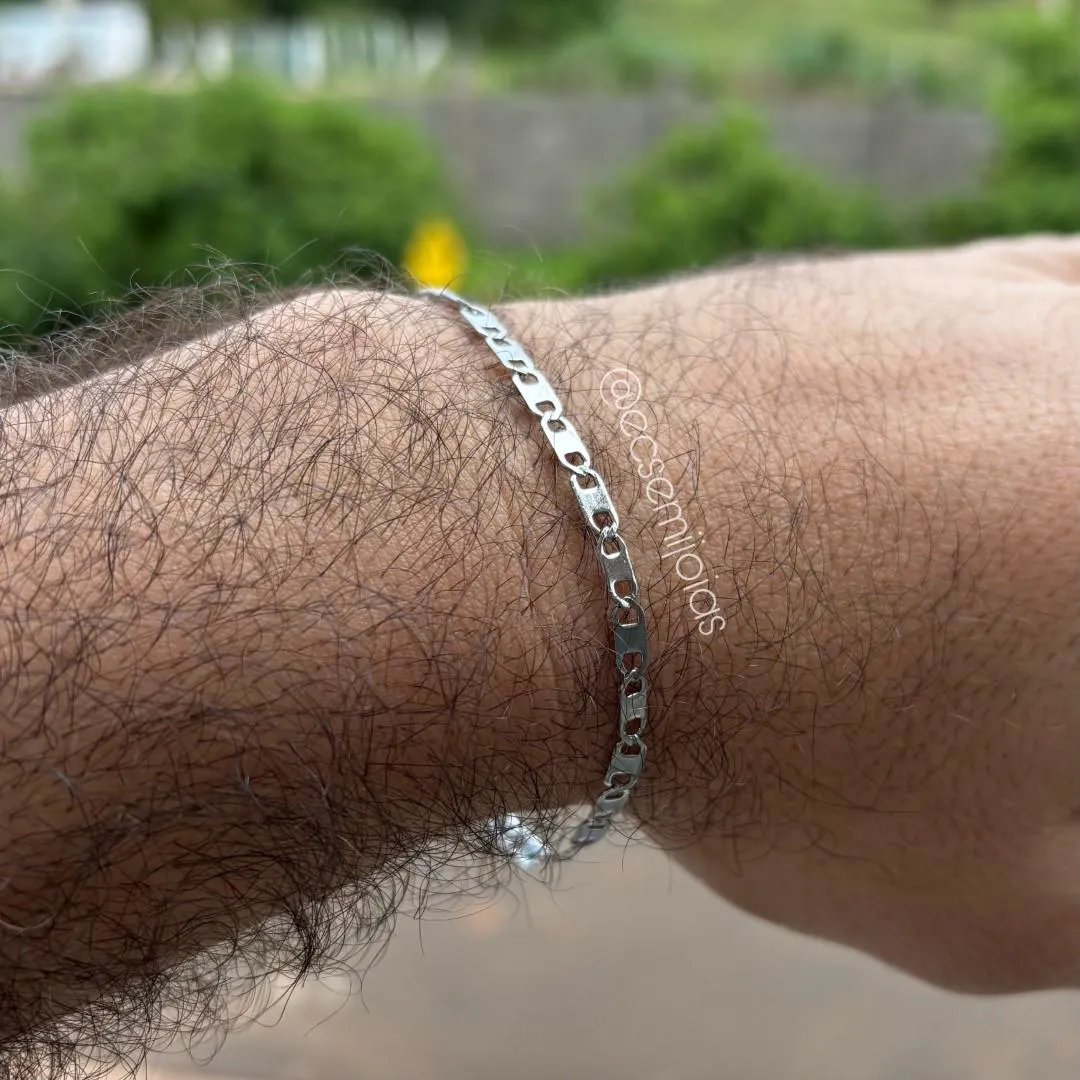 Pulseira masculina elos retangulares 3mm - 18cm + extensor - aço