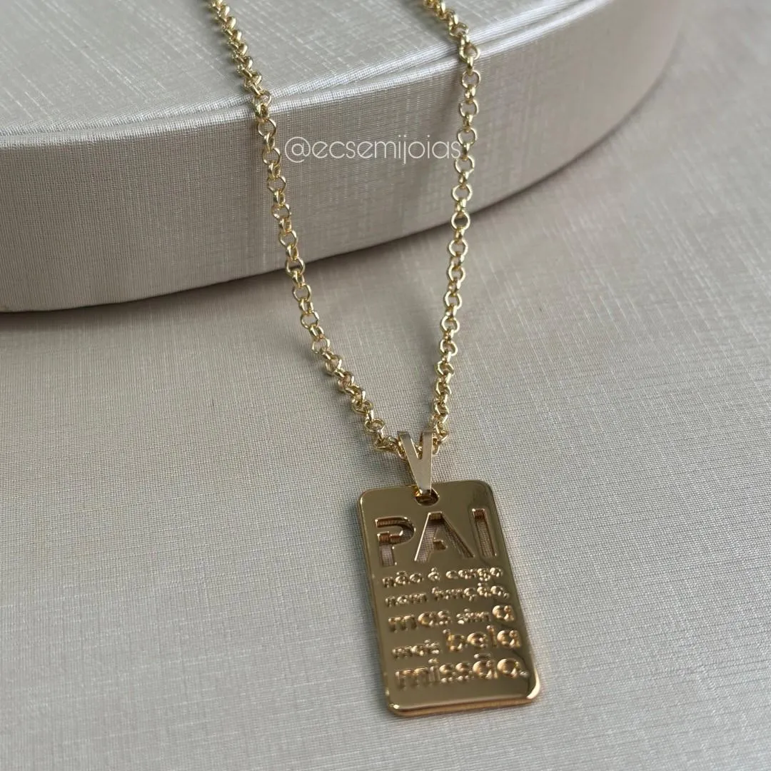 Corrente elo português 3mm com placa PAI NÃO É CARGO - 60cm - banho ouro 18k