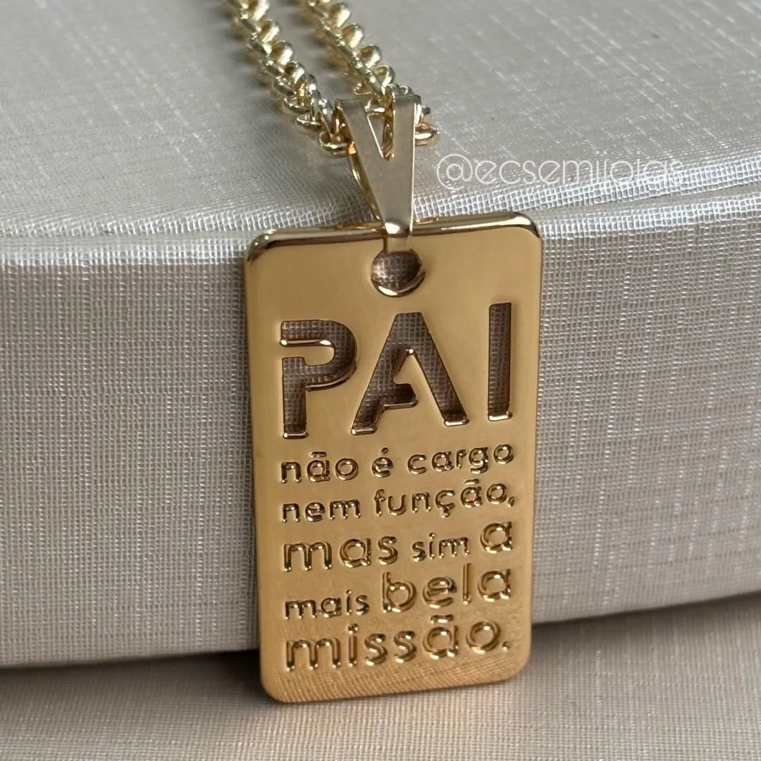 Corrente elo português 3mm com placa PAI NÃO É CARGO - 60cm - banho ouro 18k