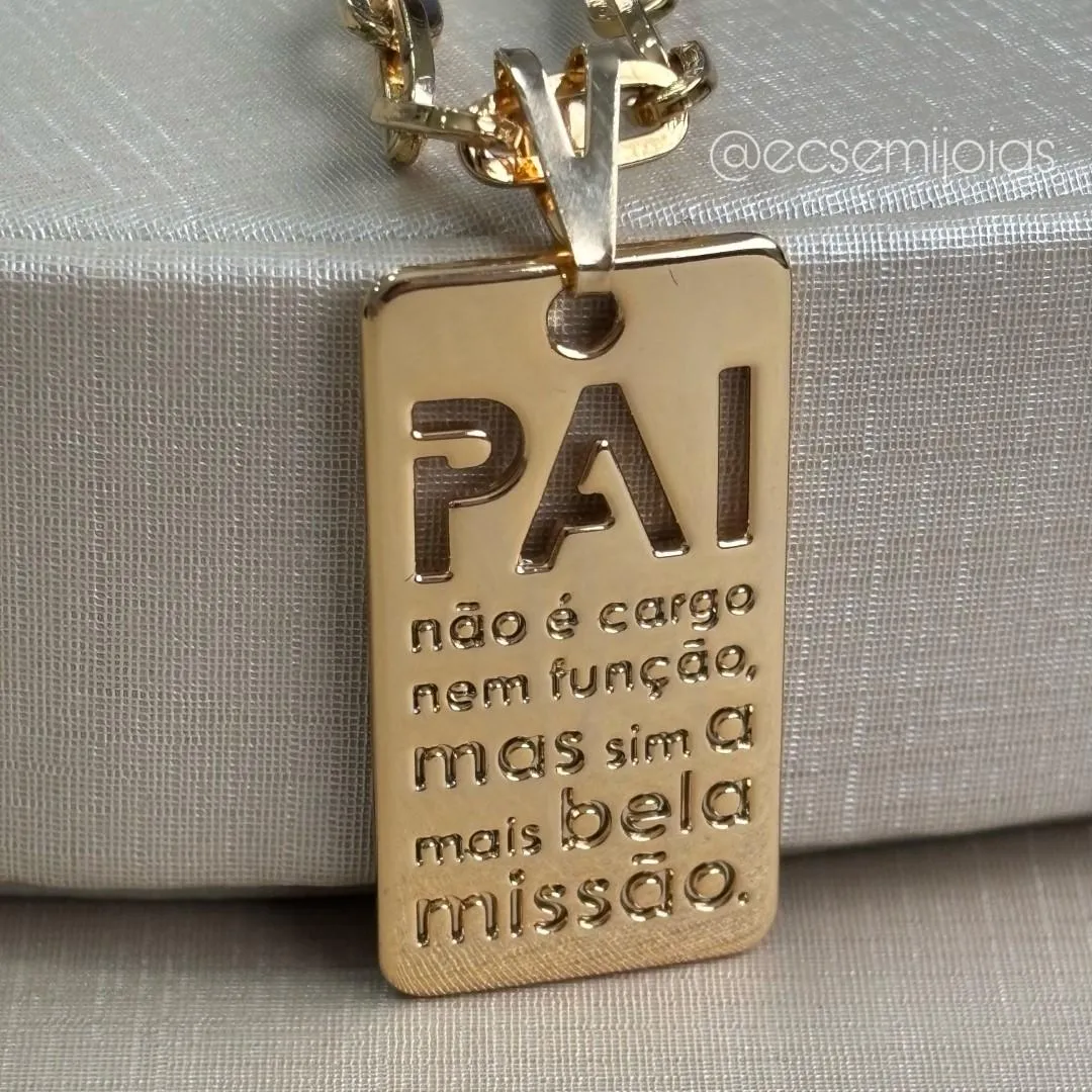 Corrente elo cartier 4mm com placa PAI NÃO É CARGO - 60cm - banho ouro 18k