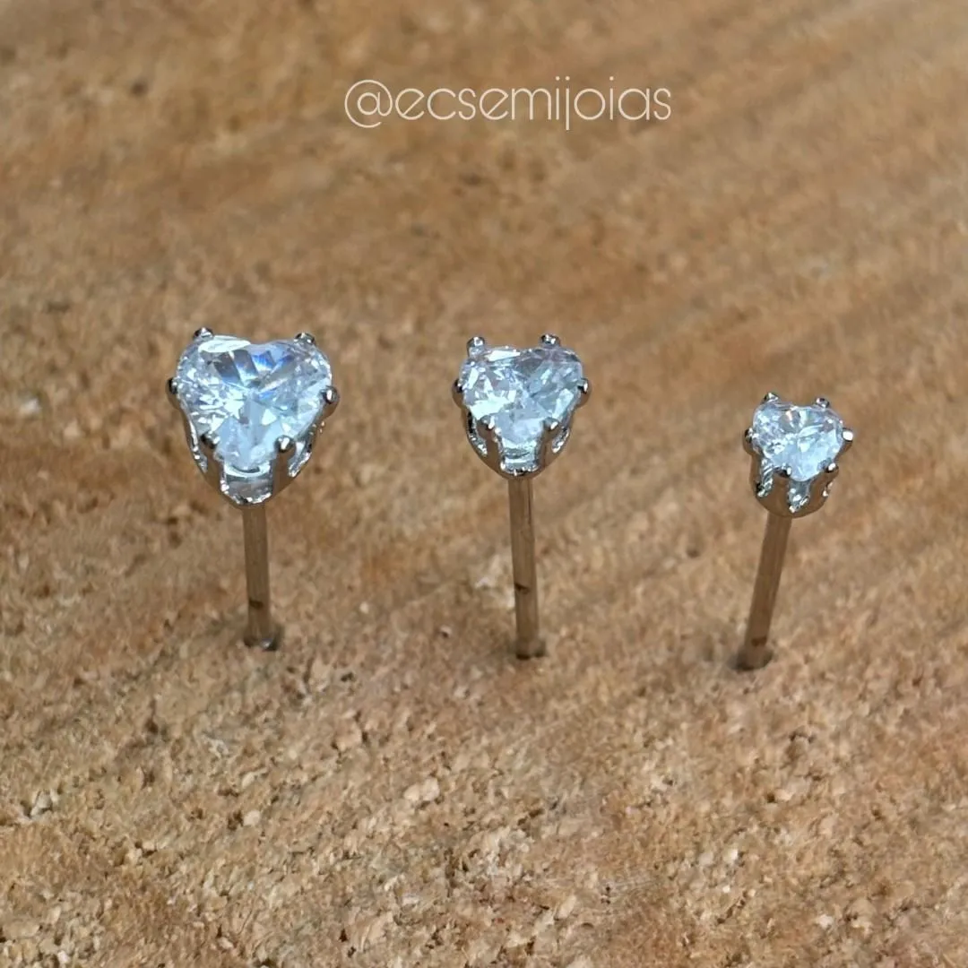 Brinco (PP) de zircônia de coração para formar trio - 3mm - banhado a ródio branco
