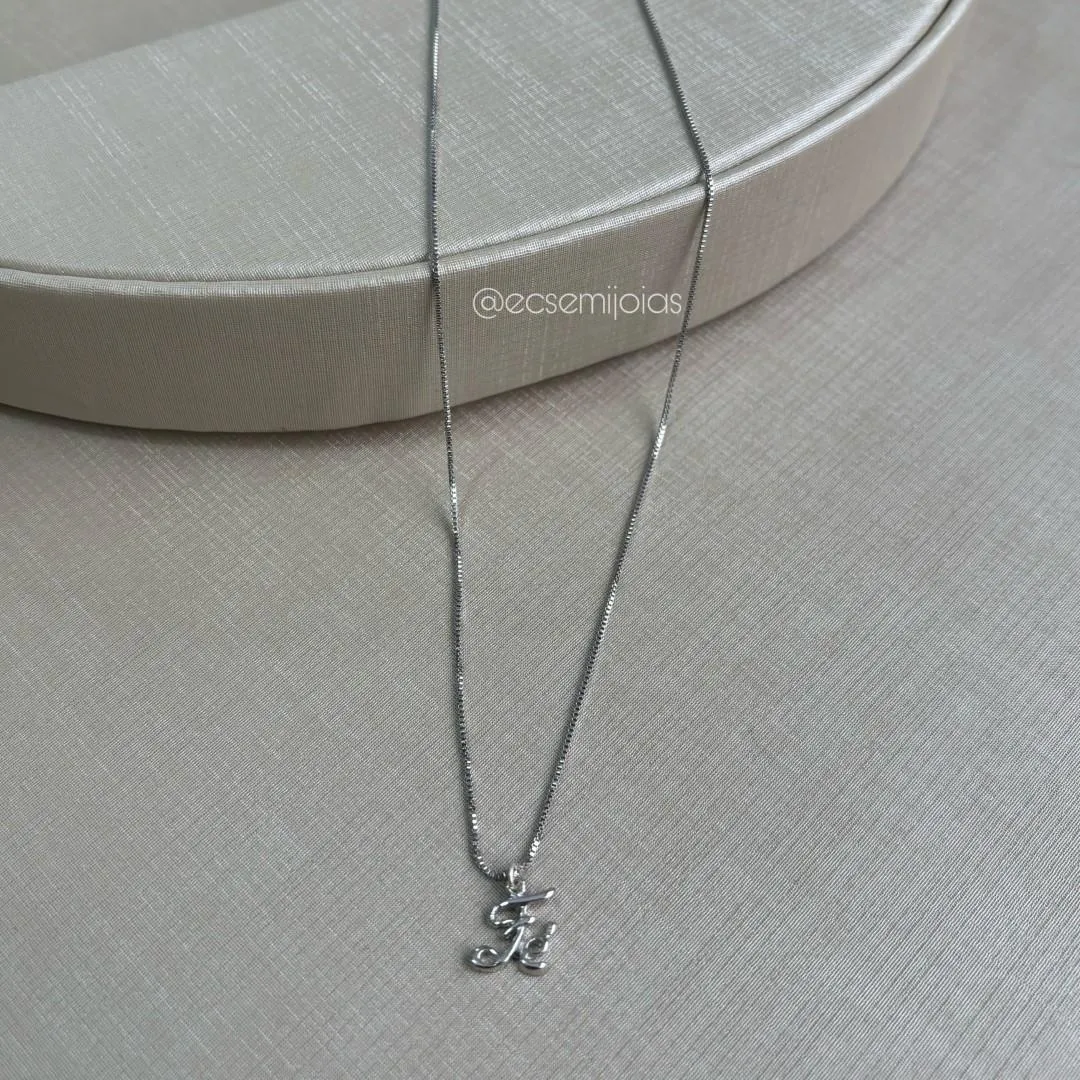 Colar veneziana com pingente FÉ liso - 45cm - banhado a ródio branco