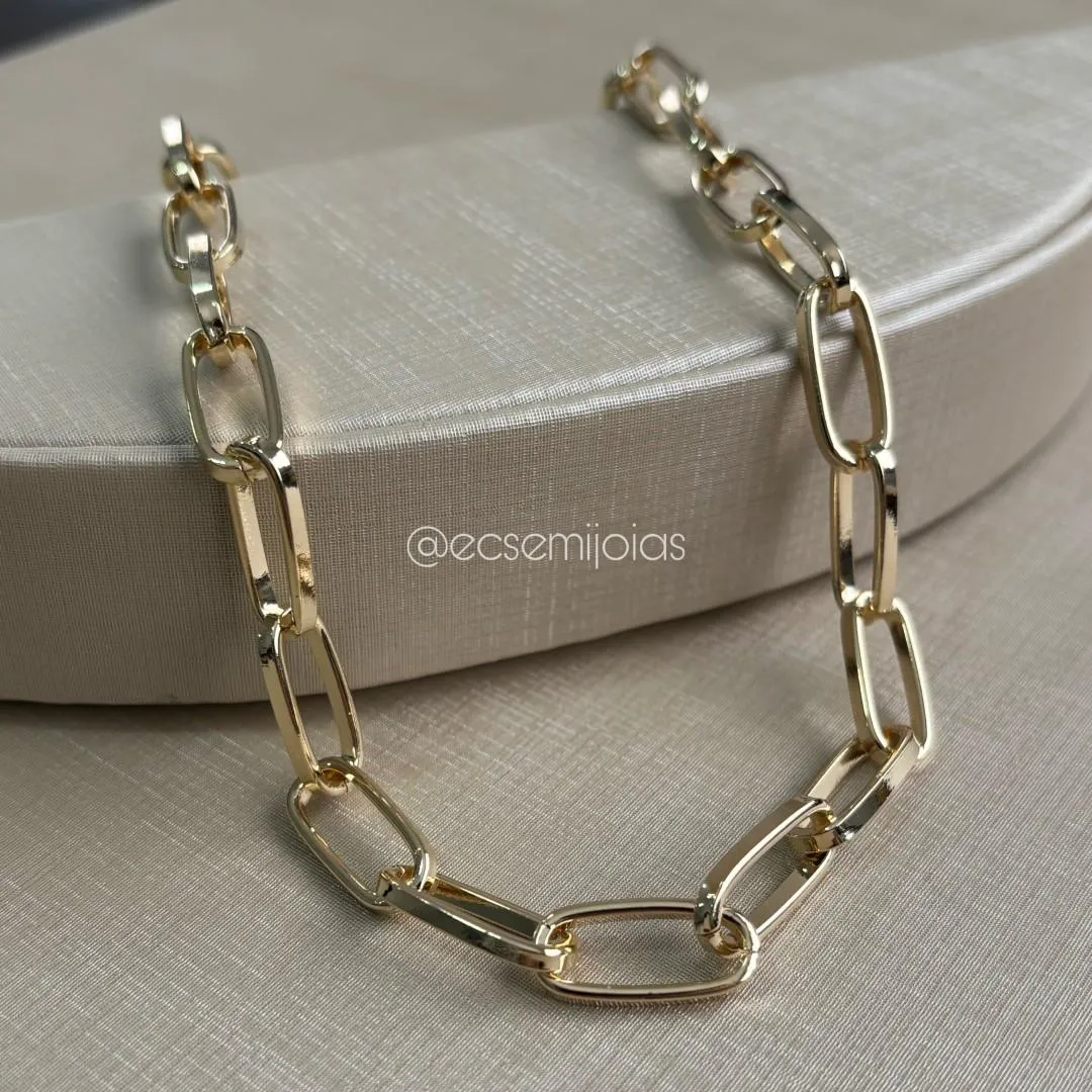 Colar cartier 8mm de elos maiores - 40cm - banhado a ouro 18k