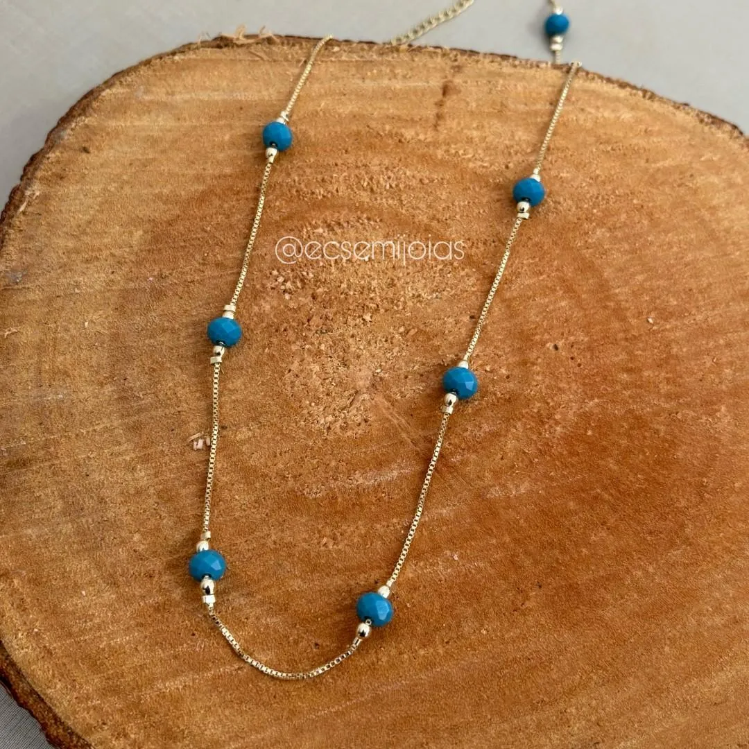 Colar veneziana com pedras redondas - 42cm + extensor - banhado a ouro 18k