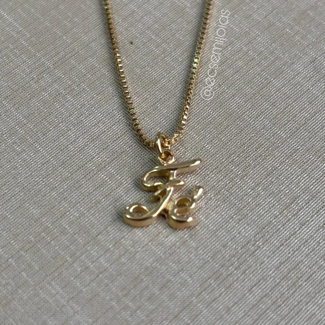 Colar veneziana com pingente FÉ liso - 45cm - banhado a ouro 18k