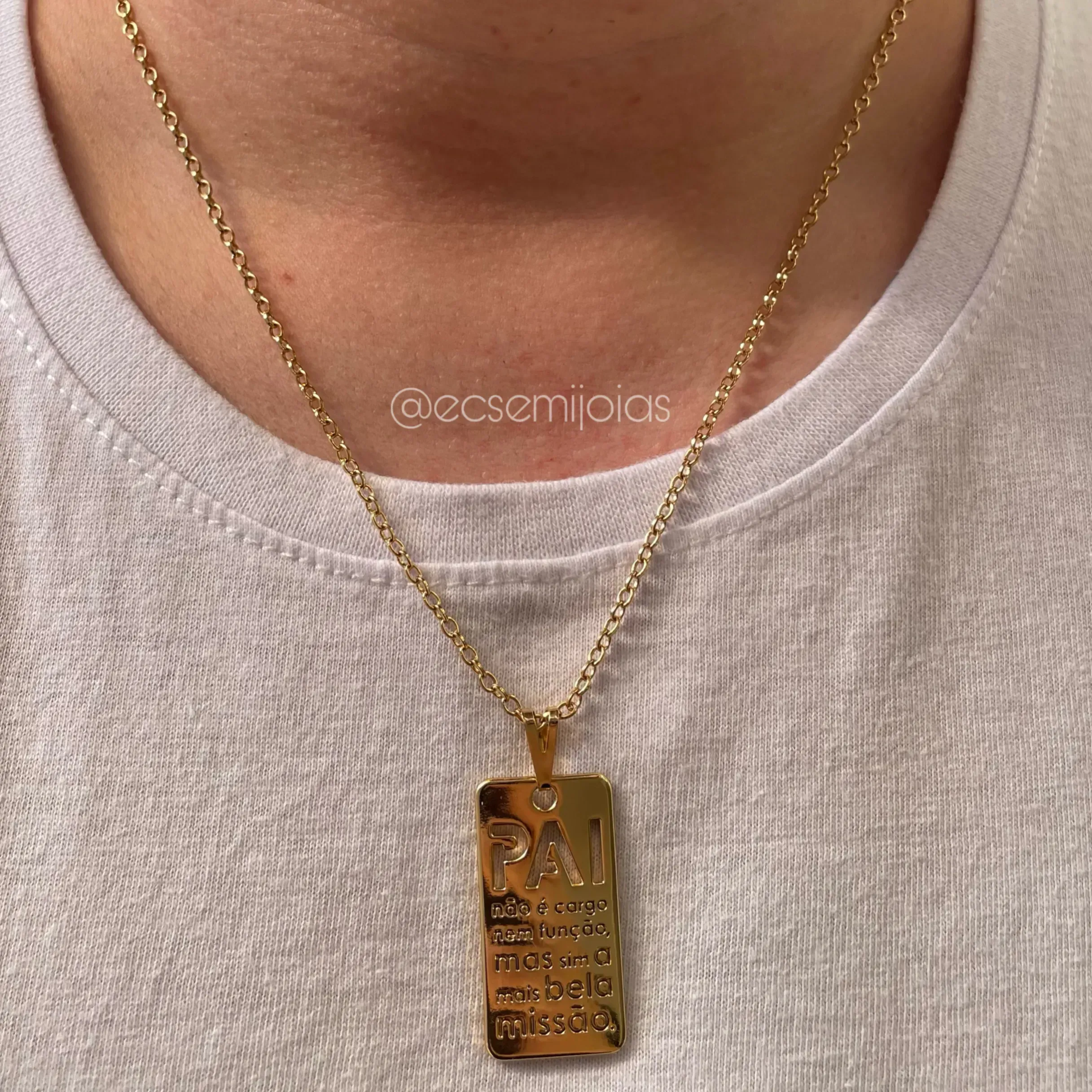 Corrente elo português 3mm com placa PAI NÃO É CARGO - 60cm - banho ouro 18k