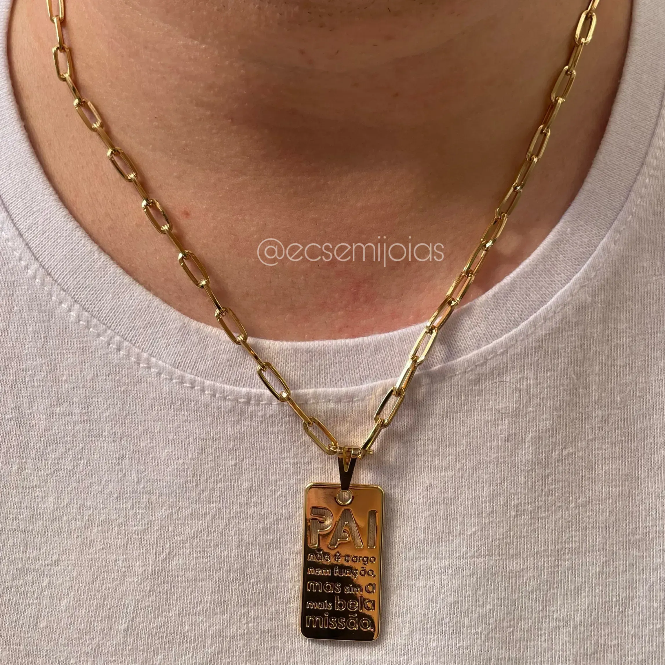 Corrente elo cartier 4mm com placa PAI NÃO É CARGO - 60cm - banho ouro 18k