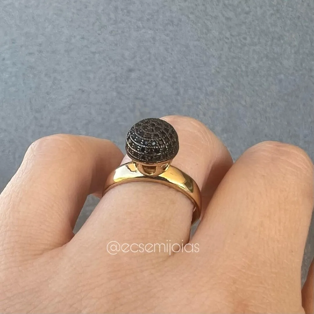 Anel bola cravejada - 10mm - banhado a ouro 18k