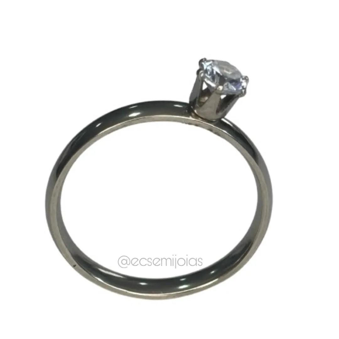 Anel solitário 5mm com 6 garras e aro liso - aço