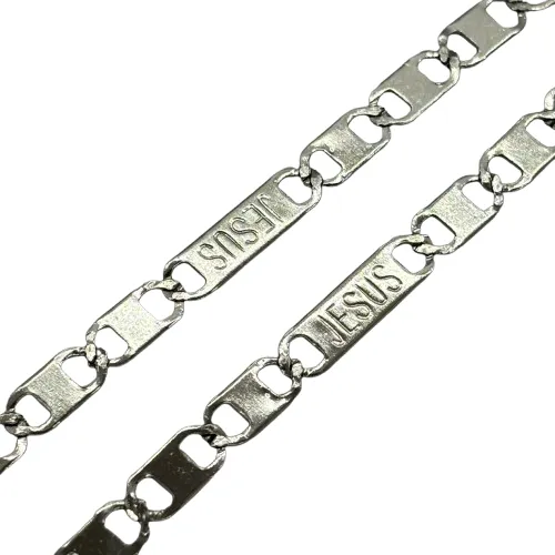 Colar masculino de elos retangulares escrito JESUS de 5mm - 60cm - aço