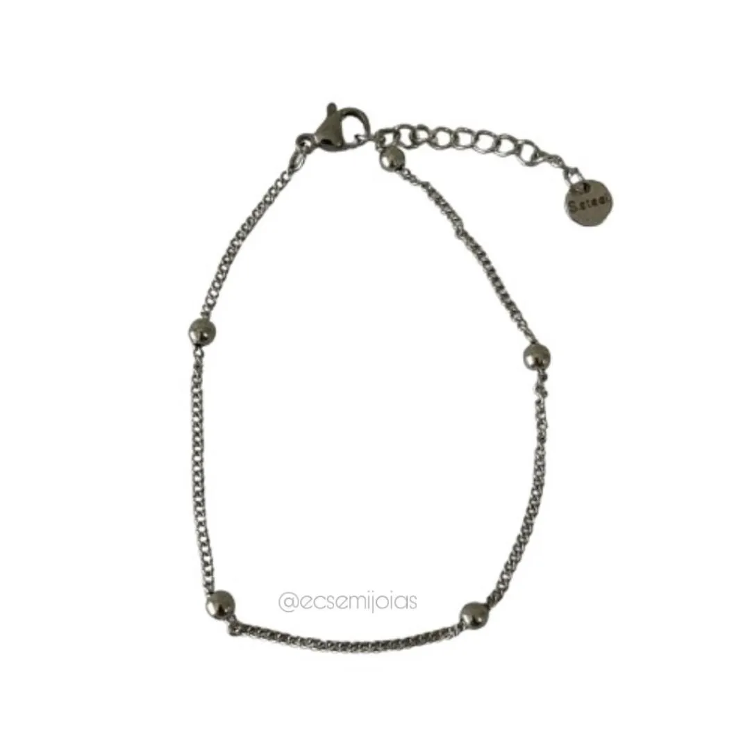 Pulseira veneziana com bolinhas lisas - 17cm + extensor - aço