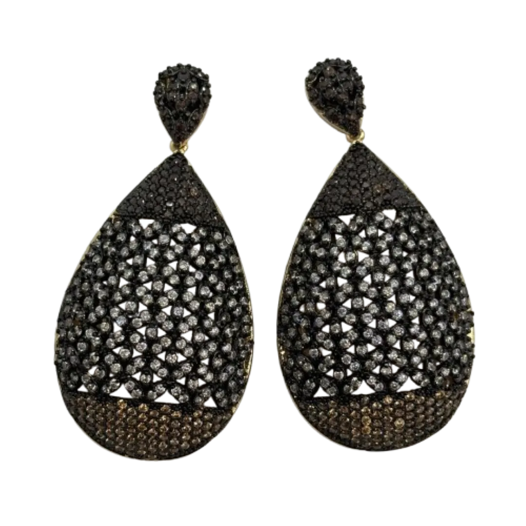 Brinco de gota grande cravejado - banhado a ouro 18k