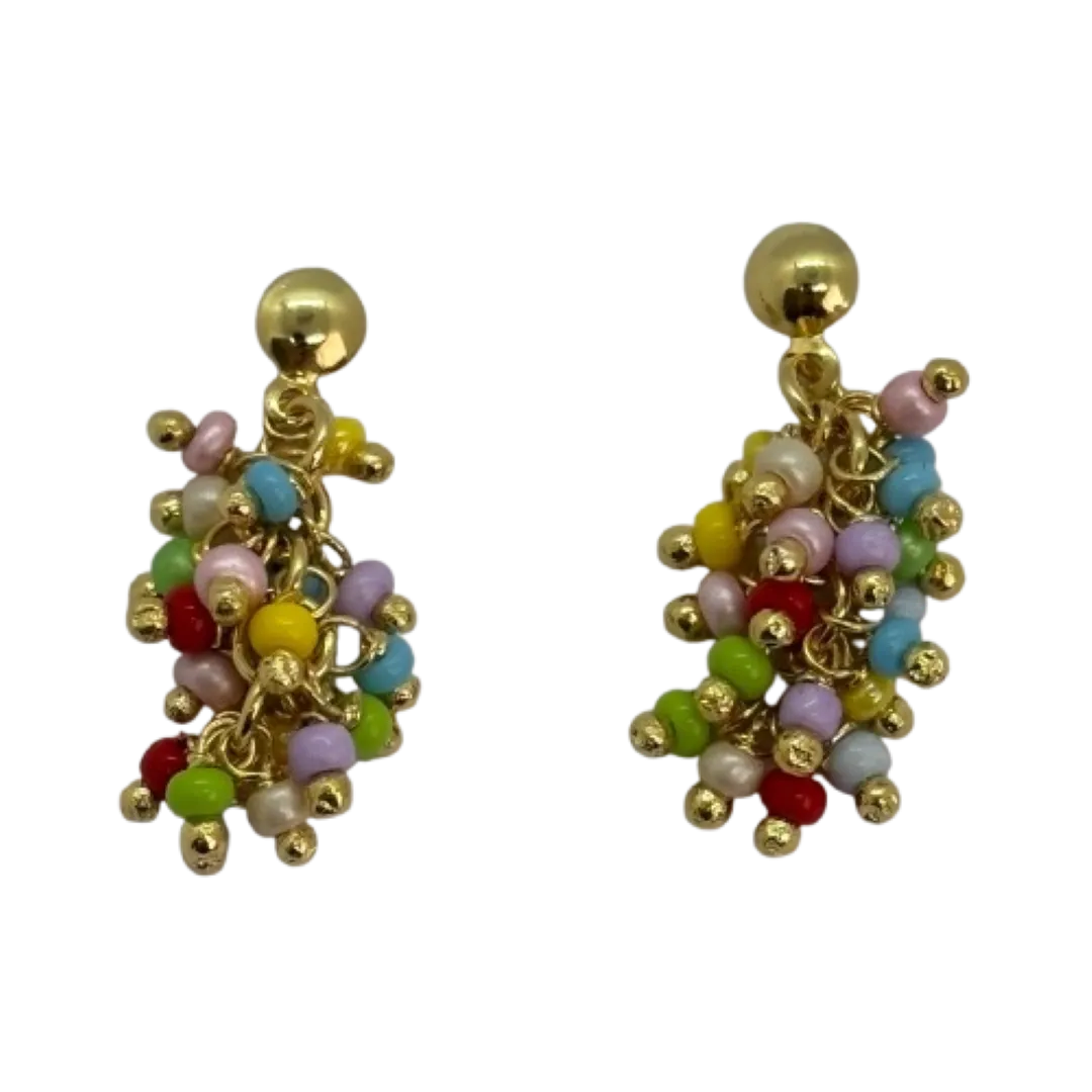 Brinco de cacho com pedrinhas coloridas - banhado a ouro 18k
