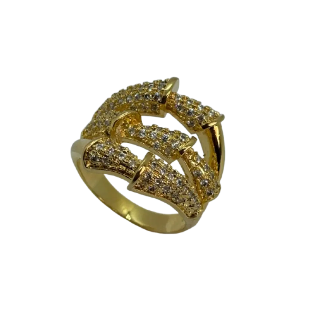 Conjunto de anel e brinco de escamas cravejadas - banhado a ouro 18k