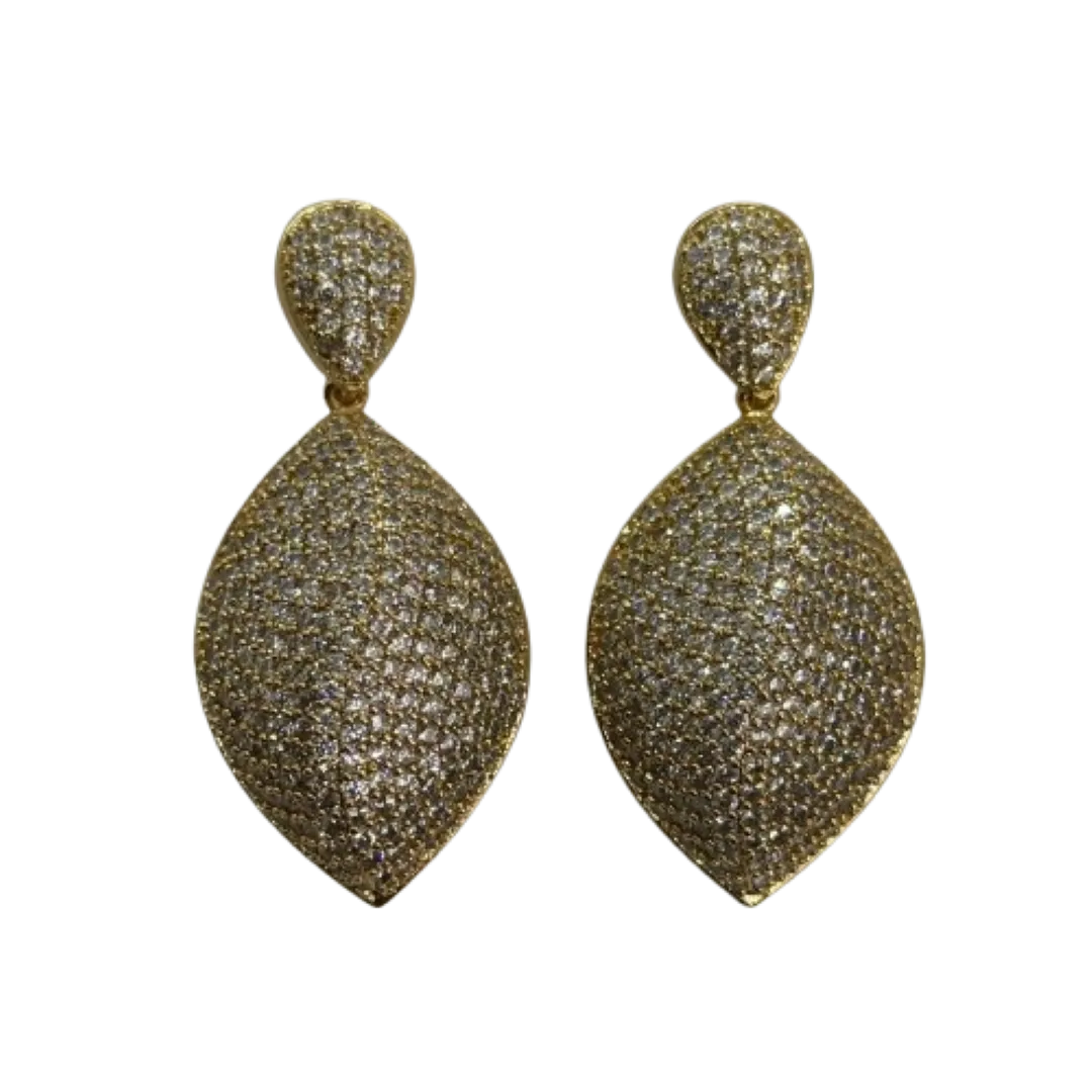 Conjunto de anel e brinco em formato de folha cravejada - banhado a ouro 18k