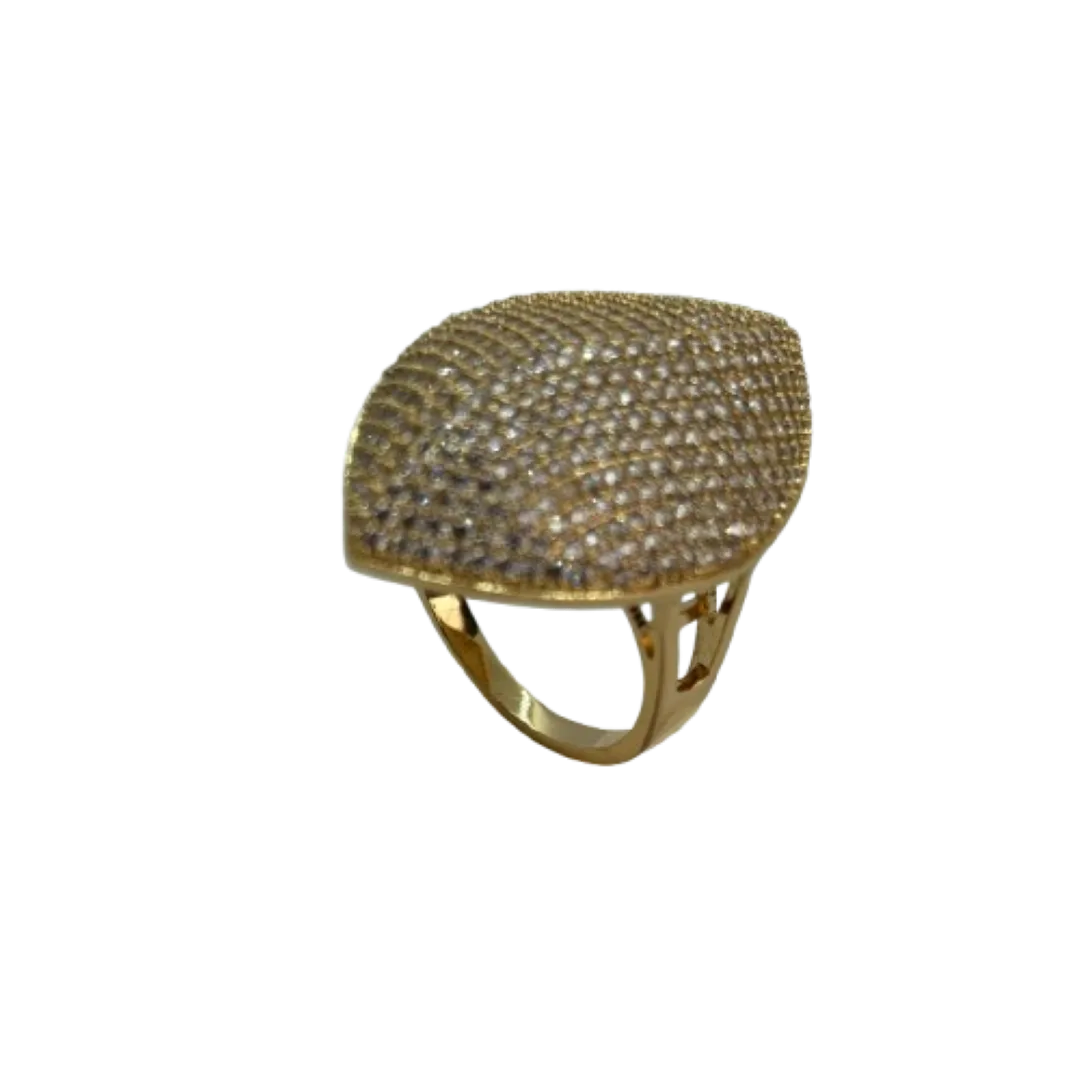 Conjunto de anel e brinco em formato de folha cravejada - banhado a ouro 18k