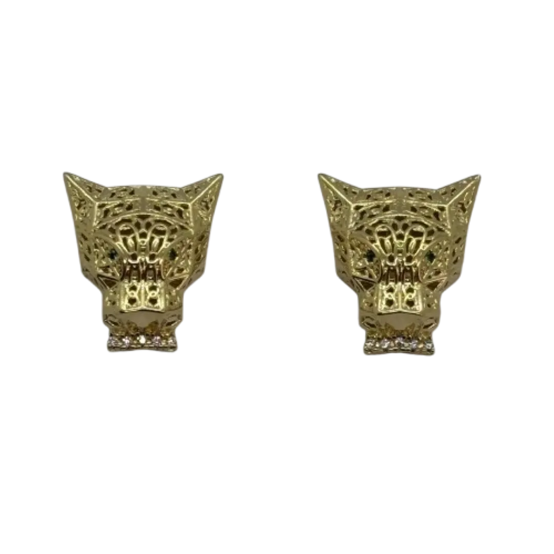 Conjunto de anel e brinco de pantera toda vazada com olhos cravejados - banhado a ouro 18k