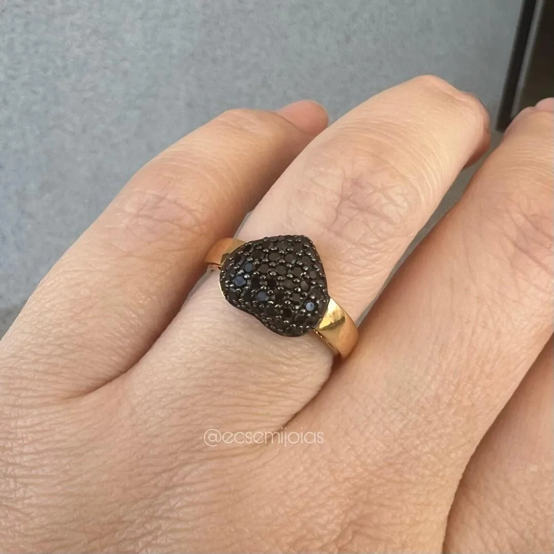 Anel de coração 11mm cravejado - banhado a ouro 18k