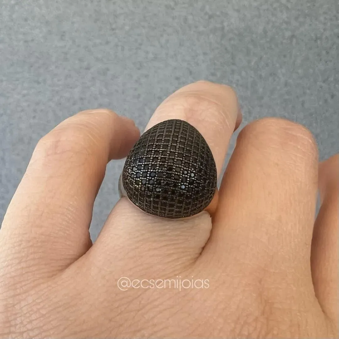Anel de gota cravejada - 16x18mm - banhado a ouro 18k