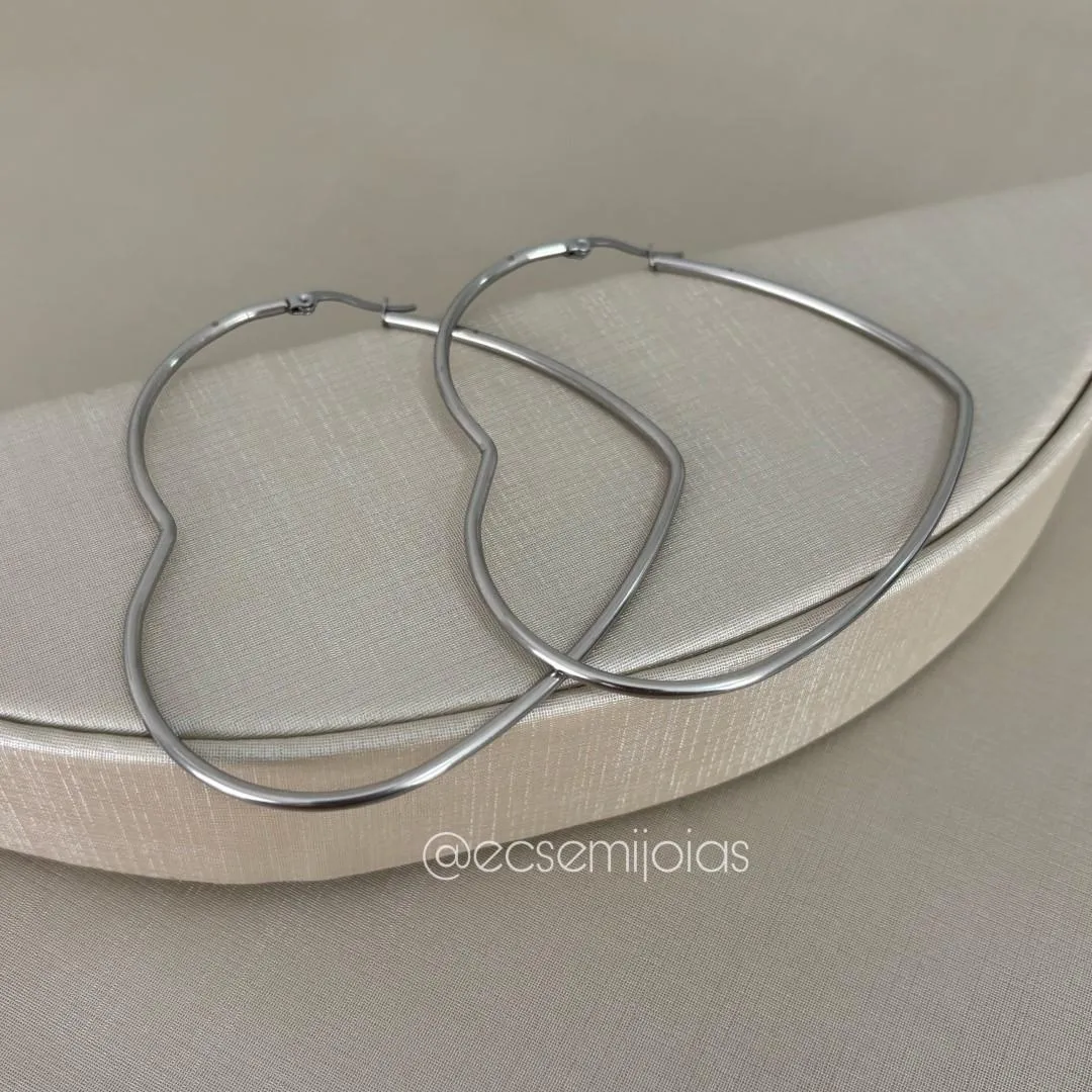 Argola de coração com trava tubolar lisa (G) - 2x75mm - aço