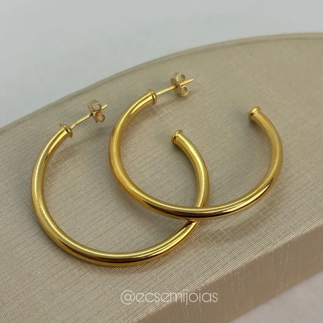 Argola tubolar lisa - 3x40mm - banhado a ouro 18k