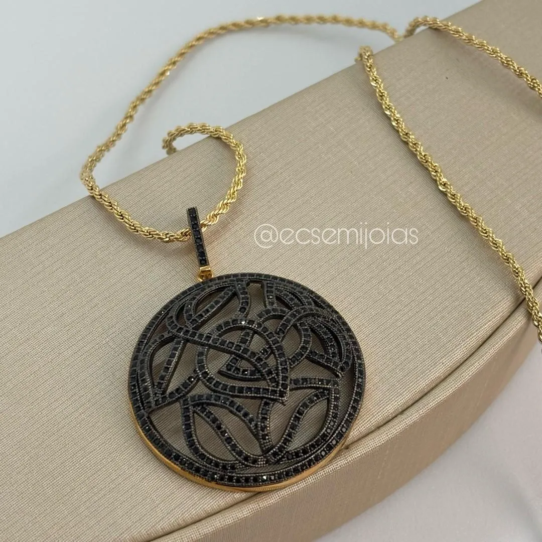 Colar cordão baiano 2mm com pingente mandala cravejada vazada - 60cm - banhado a ouro 18k
