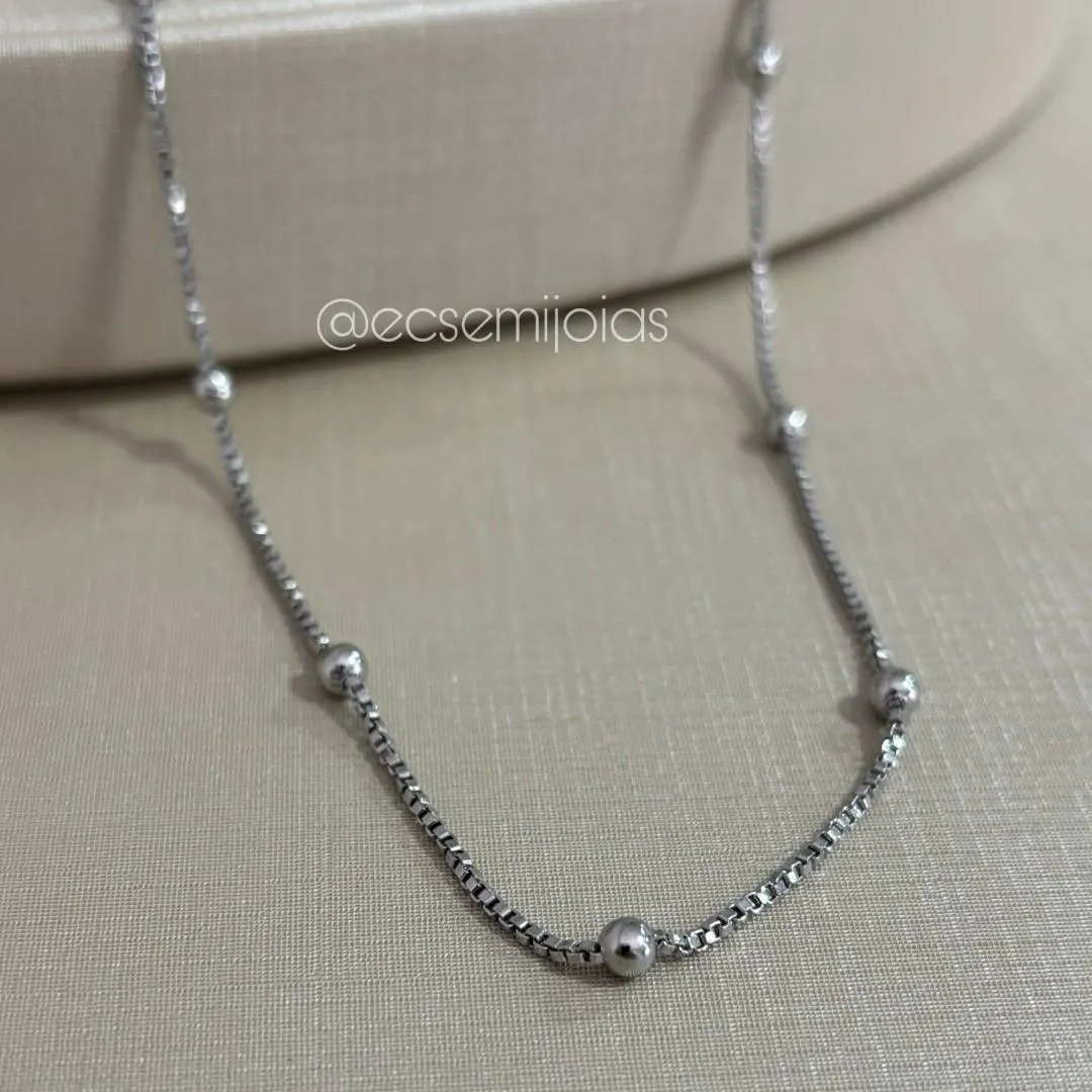 Colar veneziana com bolinhas lisas - 40cm + extensor - aço