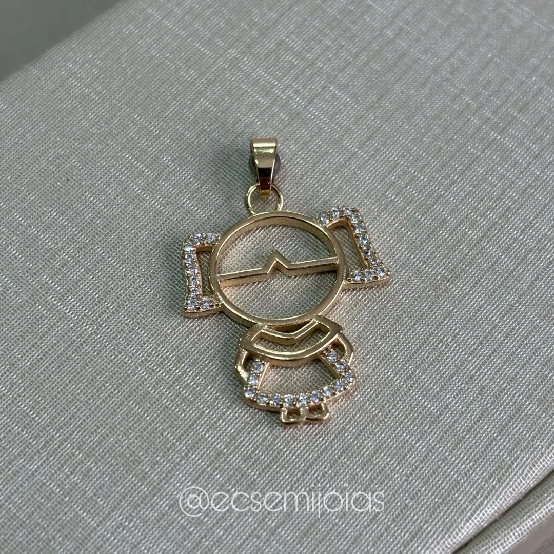 Pingente de menina cravejada vazada - 19x20mm - banhado a ouro 18k