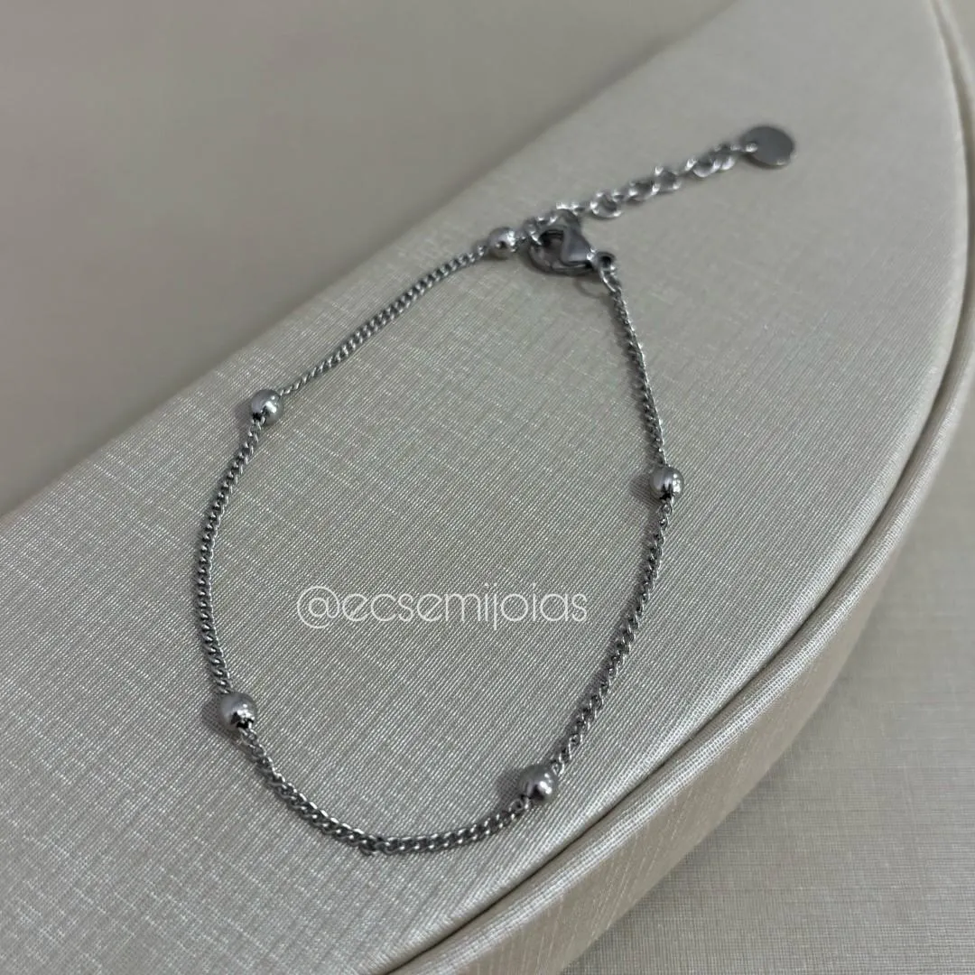 Pulseira veneziana com bolinhas lisas - 17cm + extensor - aço