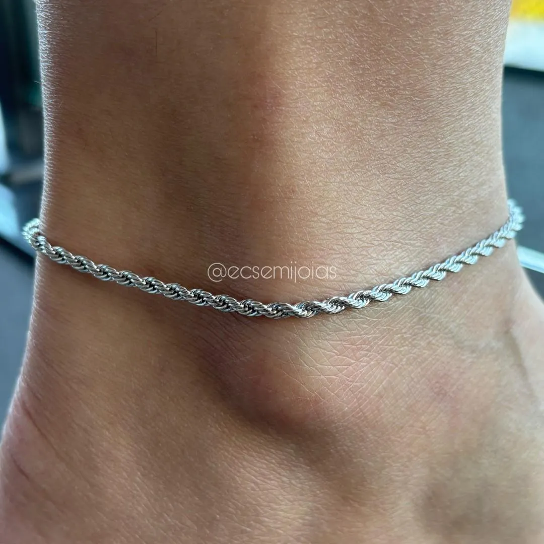 Tornozeleira cordão baiano 3mm - 23cm + extensor - banhado a ródio branco