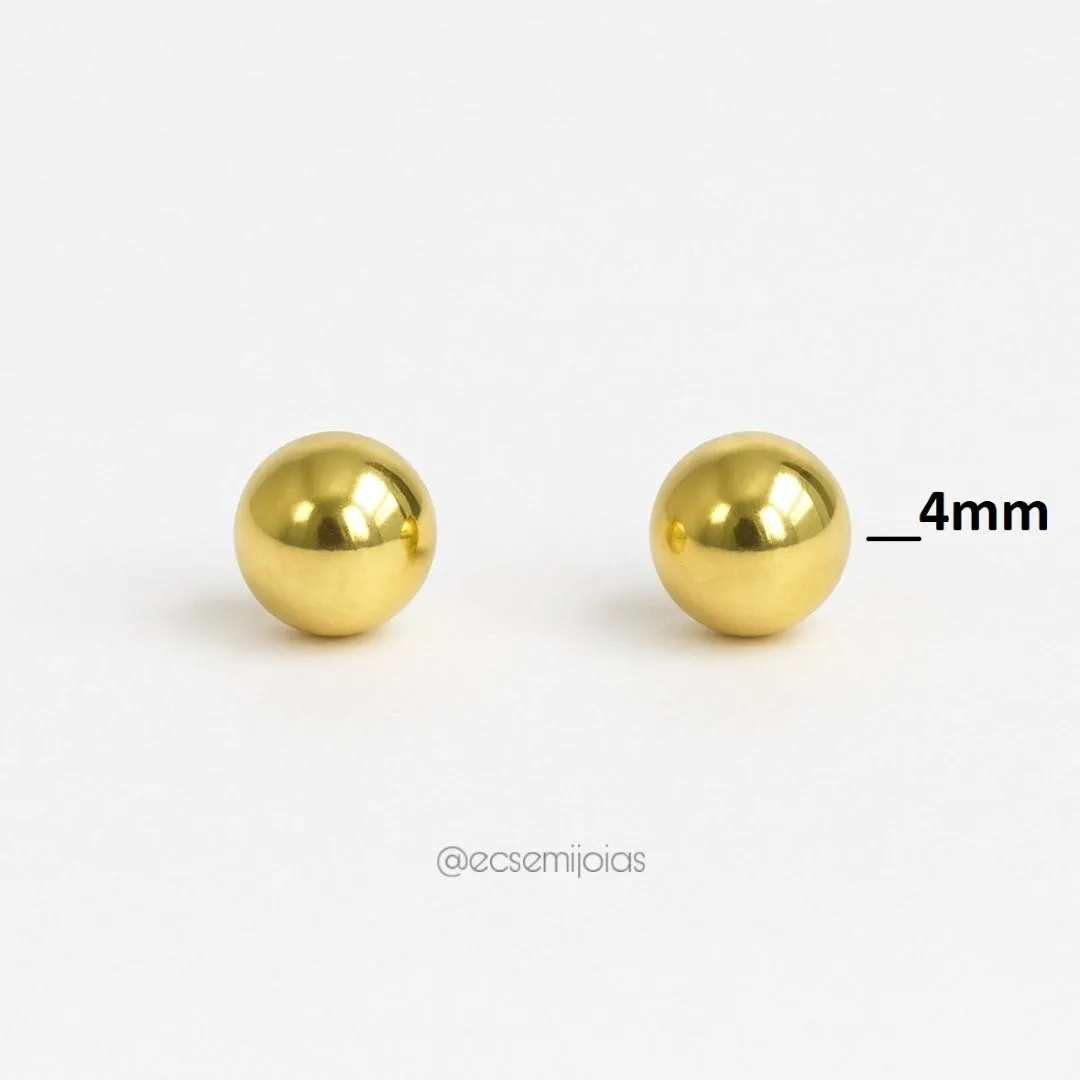 Brinco bola 4mm lisa - banhado a ouro 18k