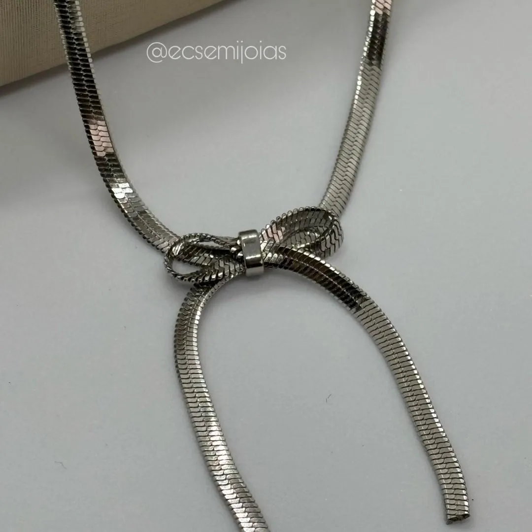 Colar de fita de 3mm com laço de fita - 40cm + extensor - aço