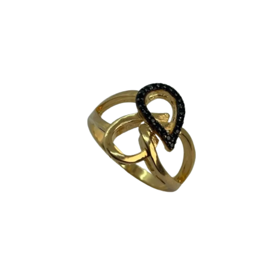 Anel com 1 gota cravejada e gotas lisas vazadas - banhado a ouro 18k