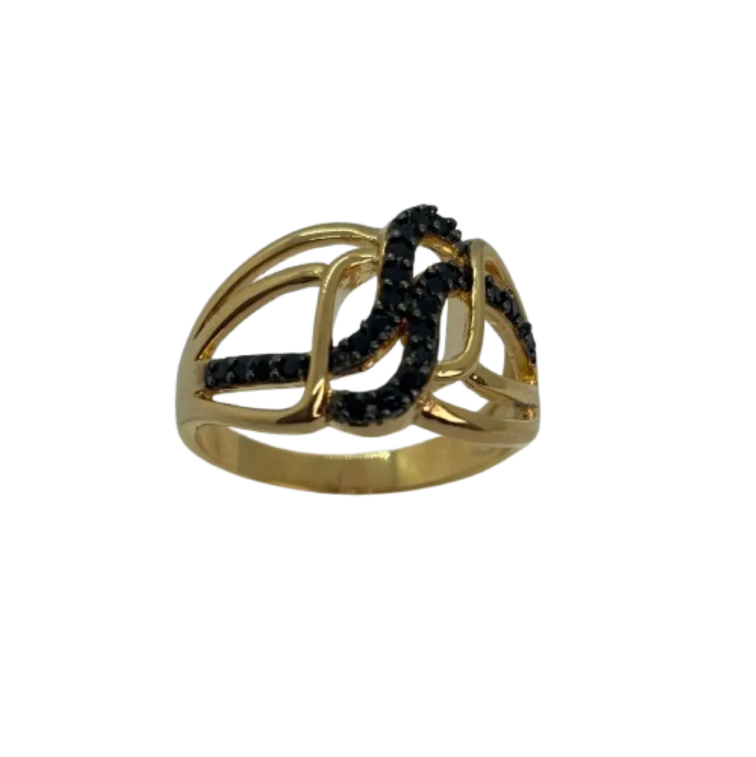 Anel trançado cravejado vazado - banhado a ouro 18k