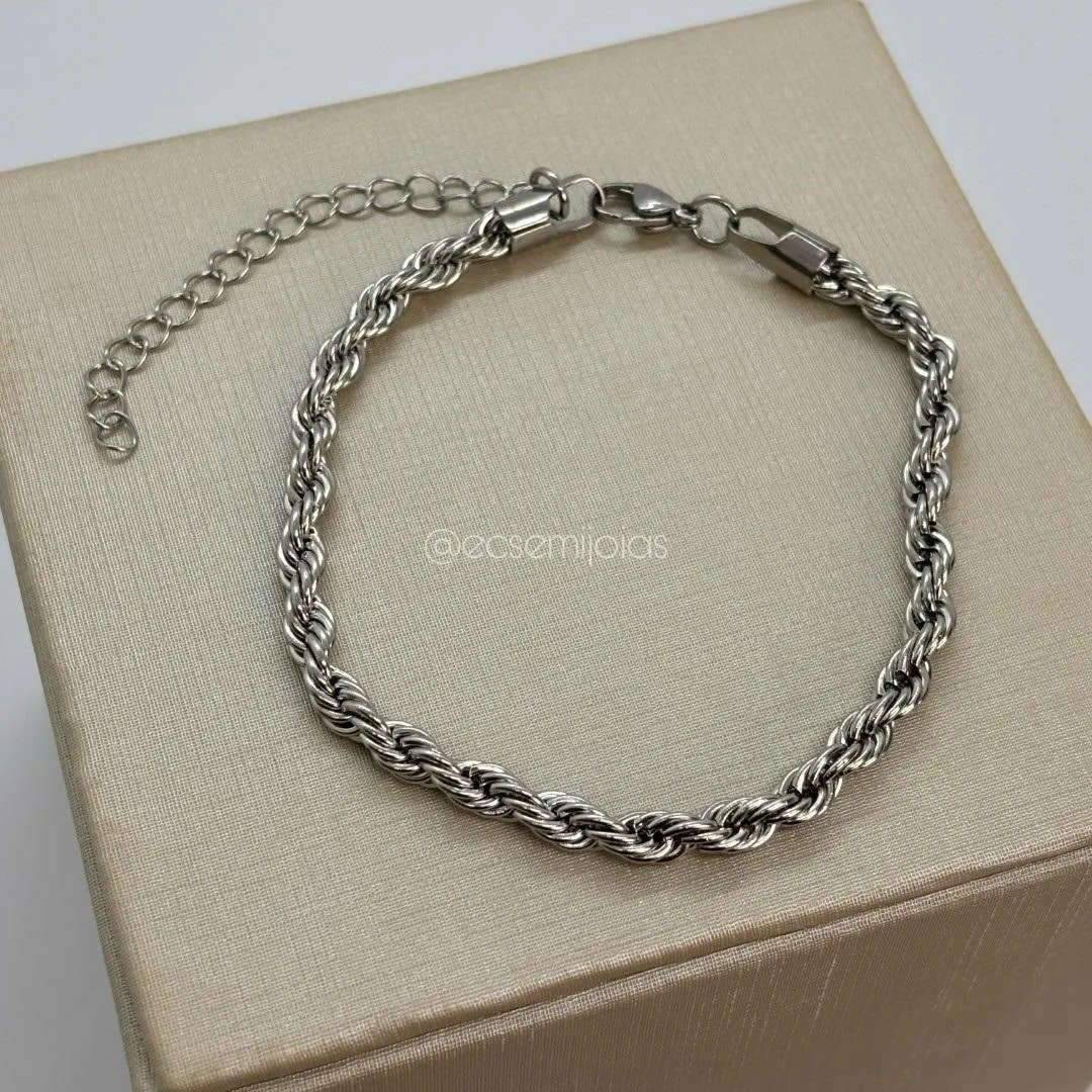 Tornozeleira de cordão baiano de 5mm - 22cm + extensor - aço inoxidável