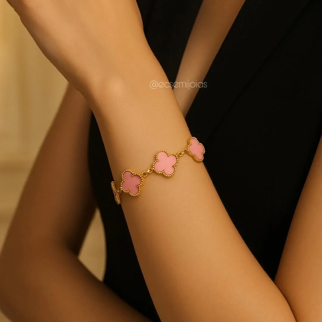 Pulseira de trevo 13mm - 16,5cm + extensor - aço inoxidável dourado