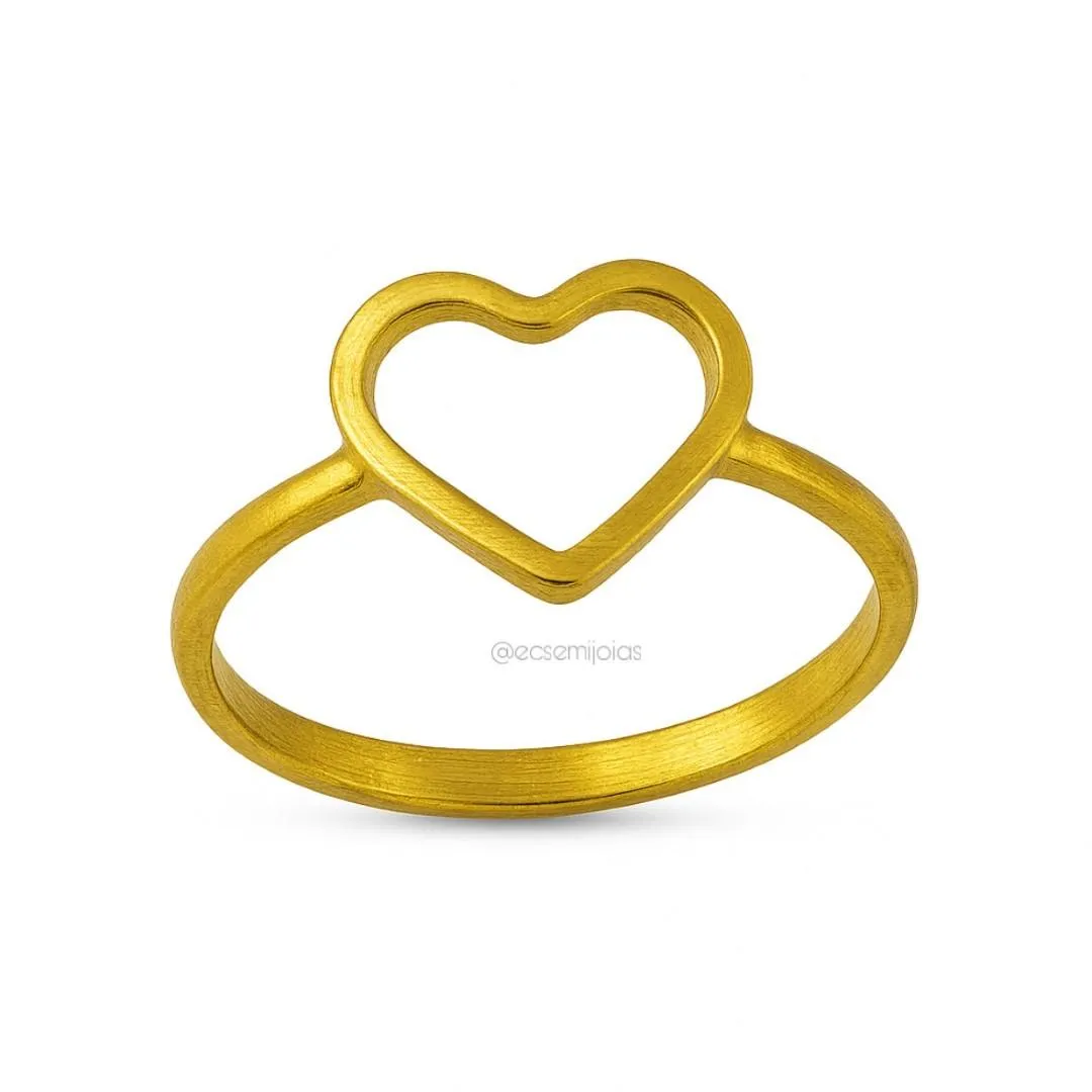 Anel coração liso vazado - aço dourado