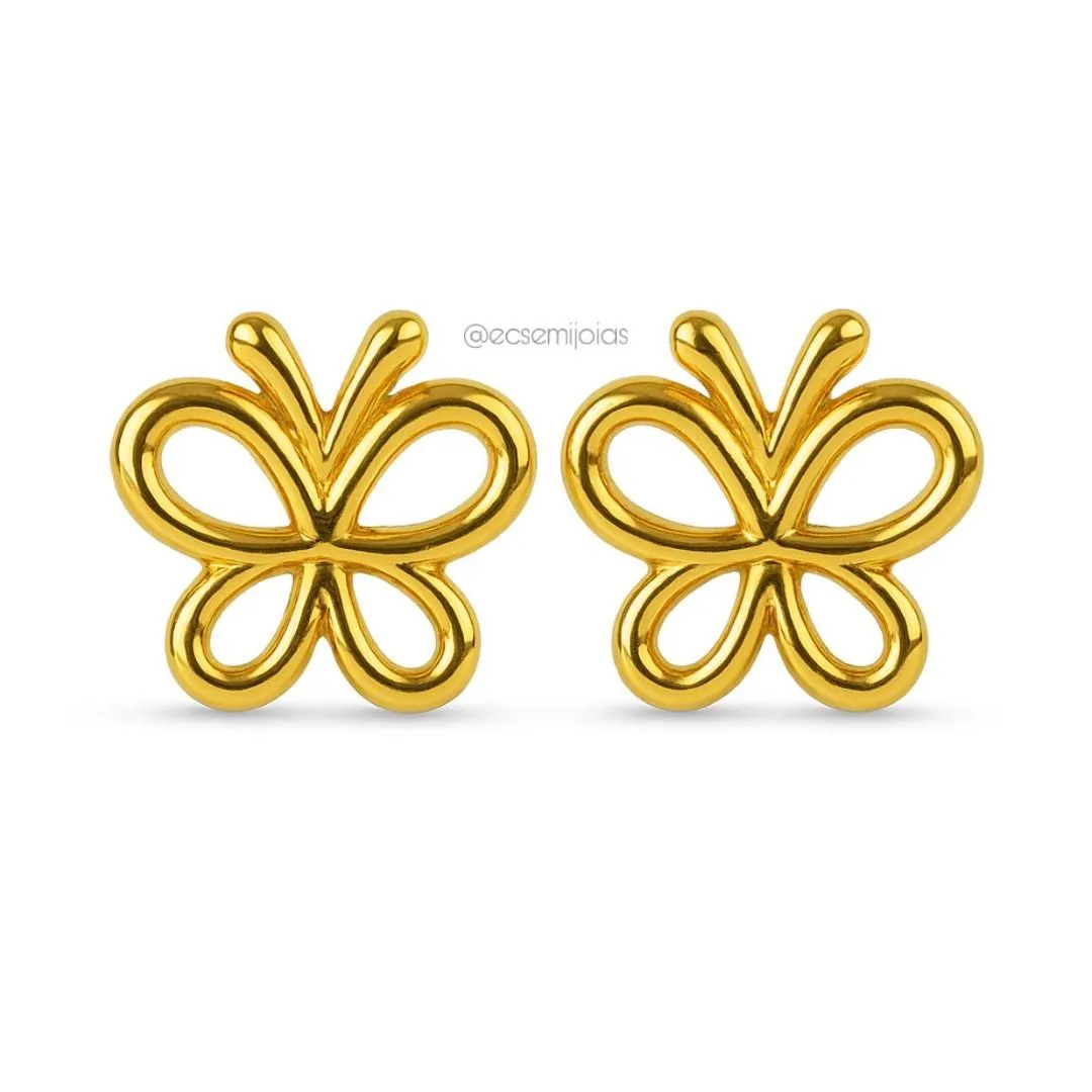 Brinco de borboleta lisa vazada - 12mm - aço dourado