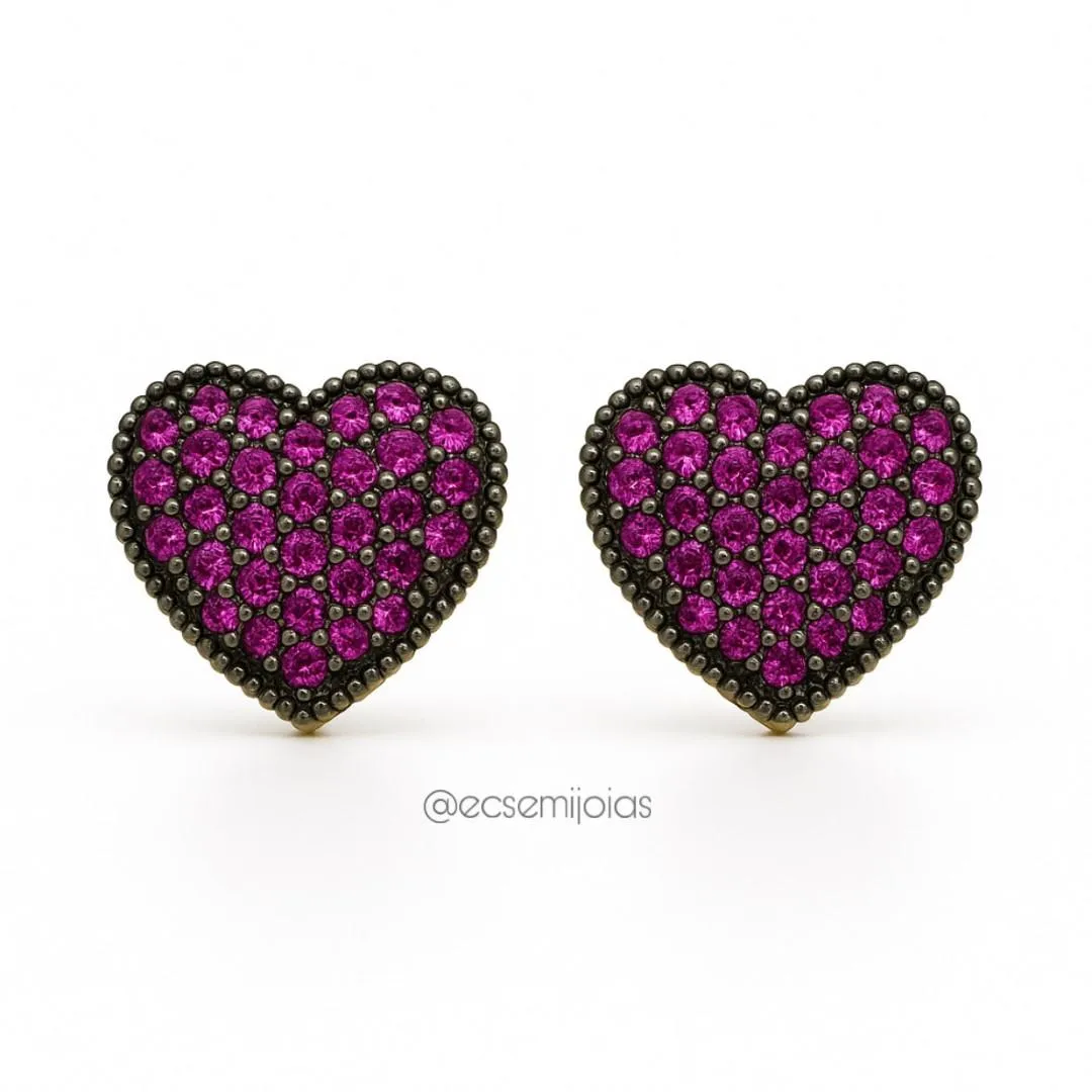 Brinco de coração 12mm cravejado - banhado a ouro 18k