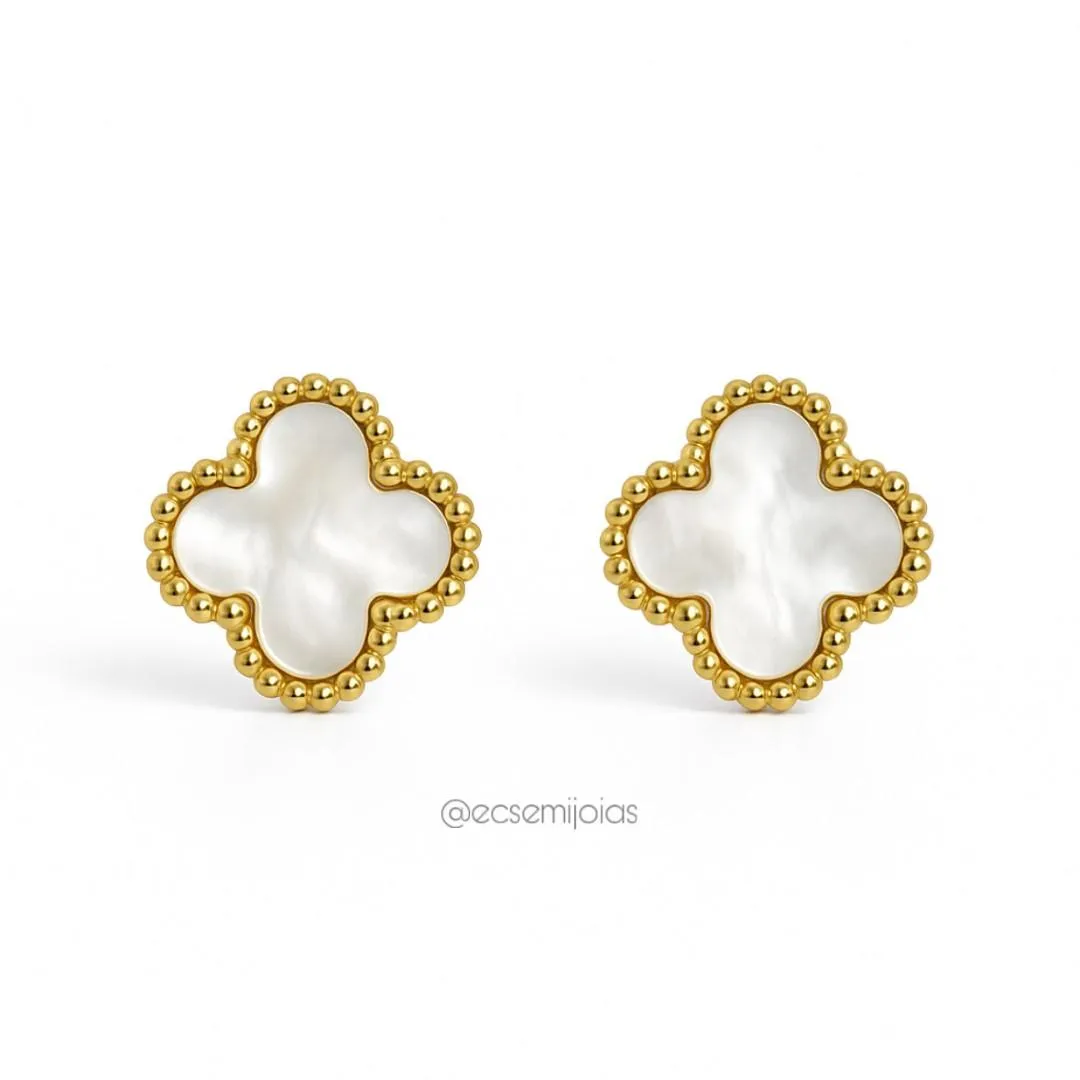 Brinco de trevo - 11mm - aço inoxidável dourado
