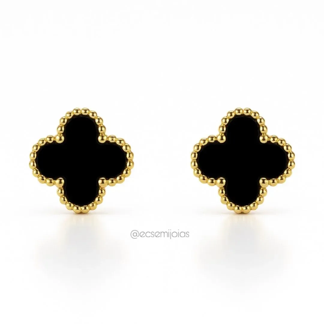 Brinco de trevo - 11mm - aço inoxidável dourado
