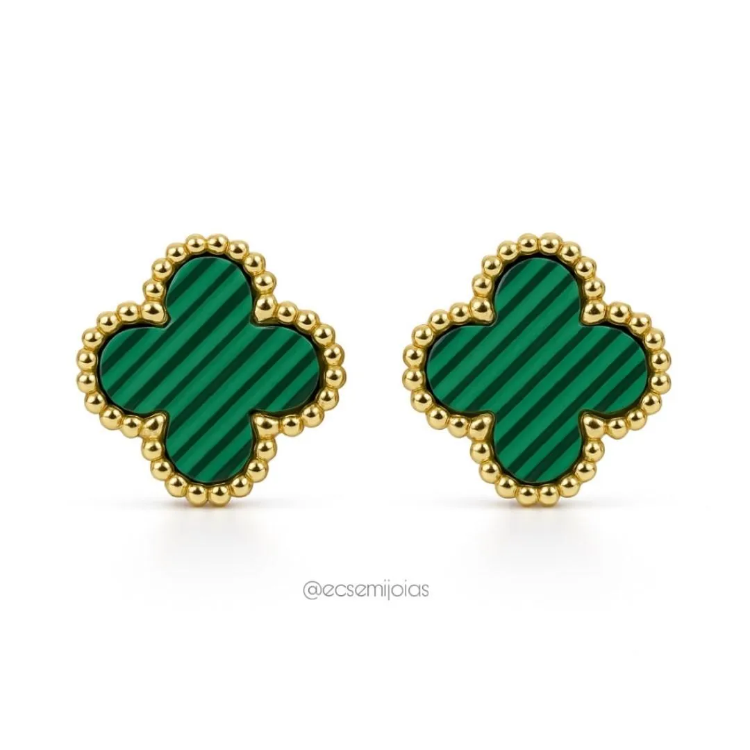 Brinco de trevo - 11mm - aço inoxidável dourado