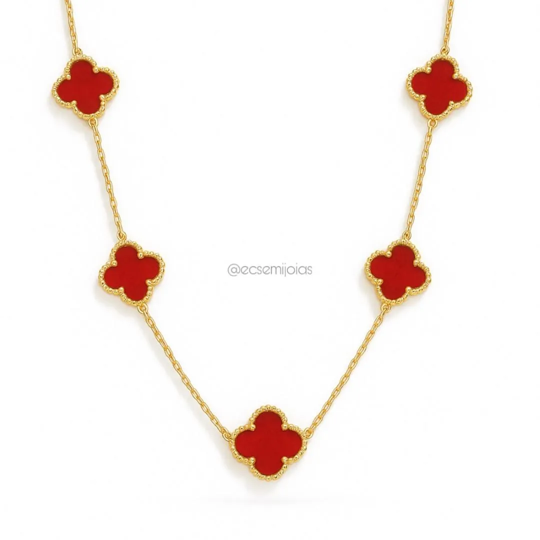 Colar com 5 trevos de 13mm - 45cm + extensor - aço dourado